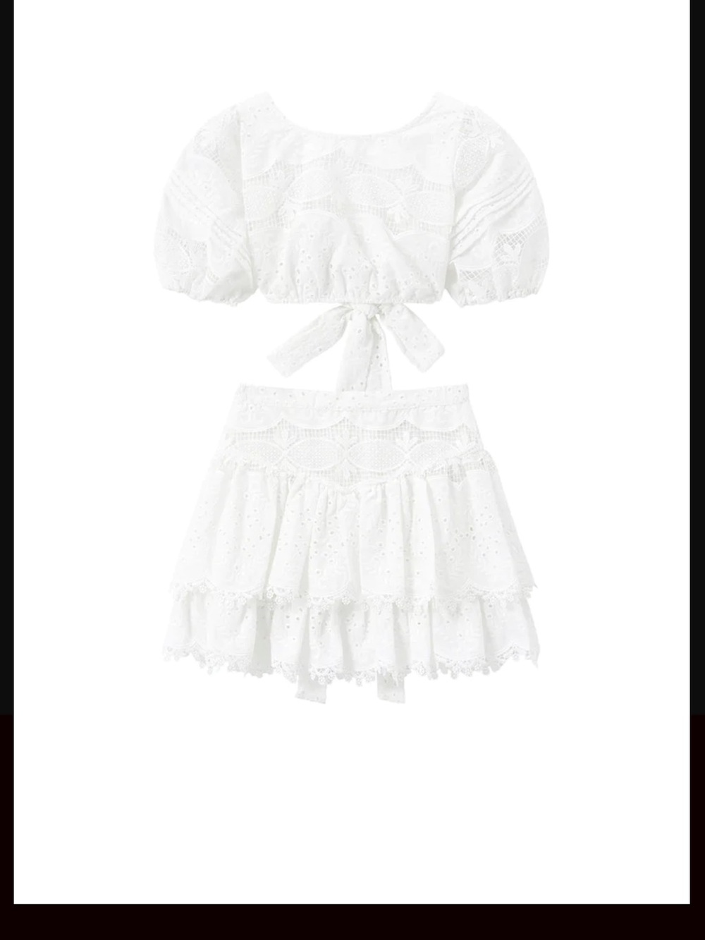 Girls' Delphine Top & Skirt White Eyelet Two-Piece Matching Set with Tie-Back